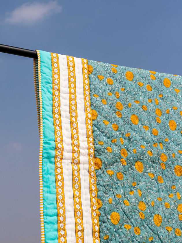 Utsa Block Printed Cotton Quilt - Pinklay