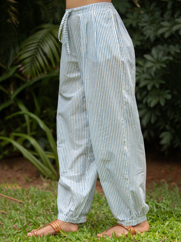 Grey Stripes Cotton Lantern Pants - Pinklay