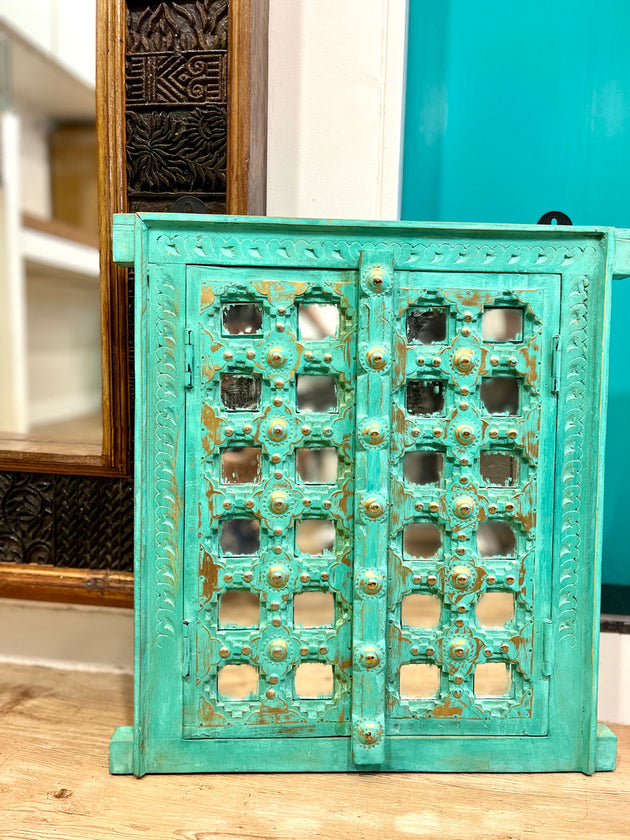 Macha Mint Carved Shekhawati Jharokha Wall Decor | Pinklay