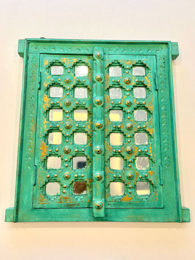 Macha Mint Carved Shekhawati Jharokha Wall Decor | Pinklay