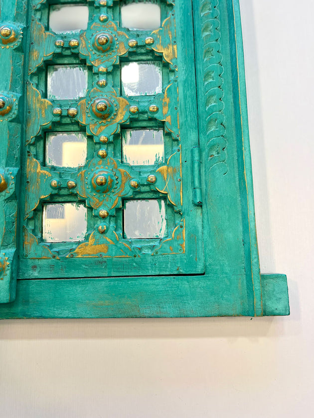 Macha Mint Carved Shekhawati Jharokha Wall Decor | Pinklay