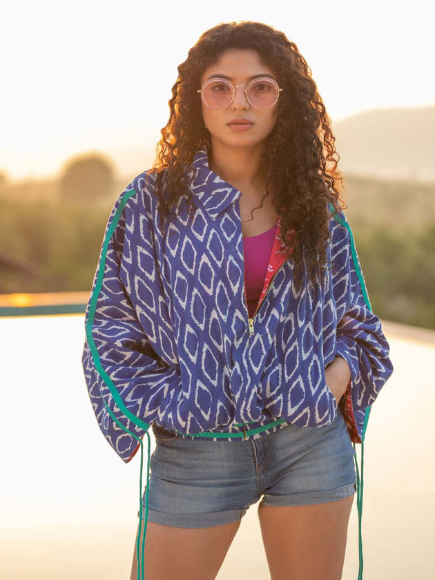 Misfit Handblock Printed Bomber Jacket | Pinklay