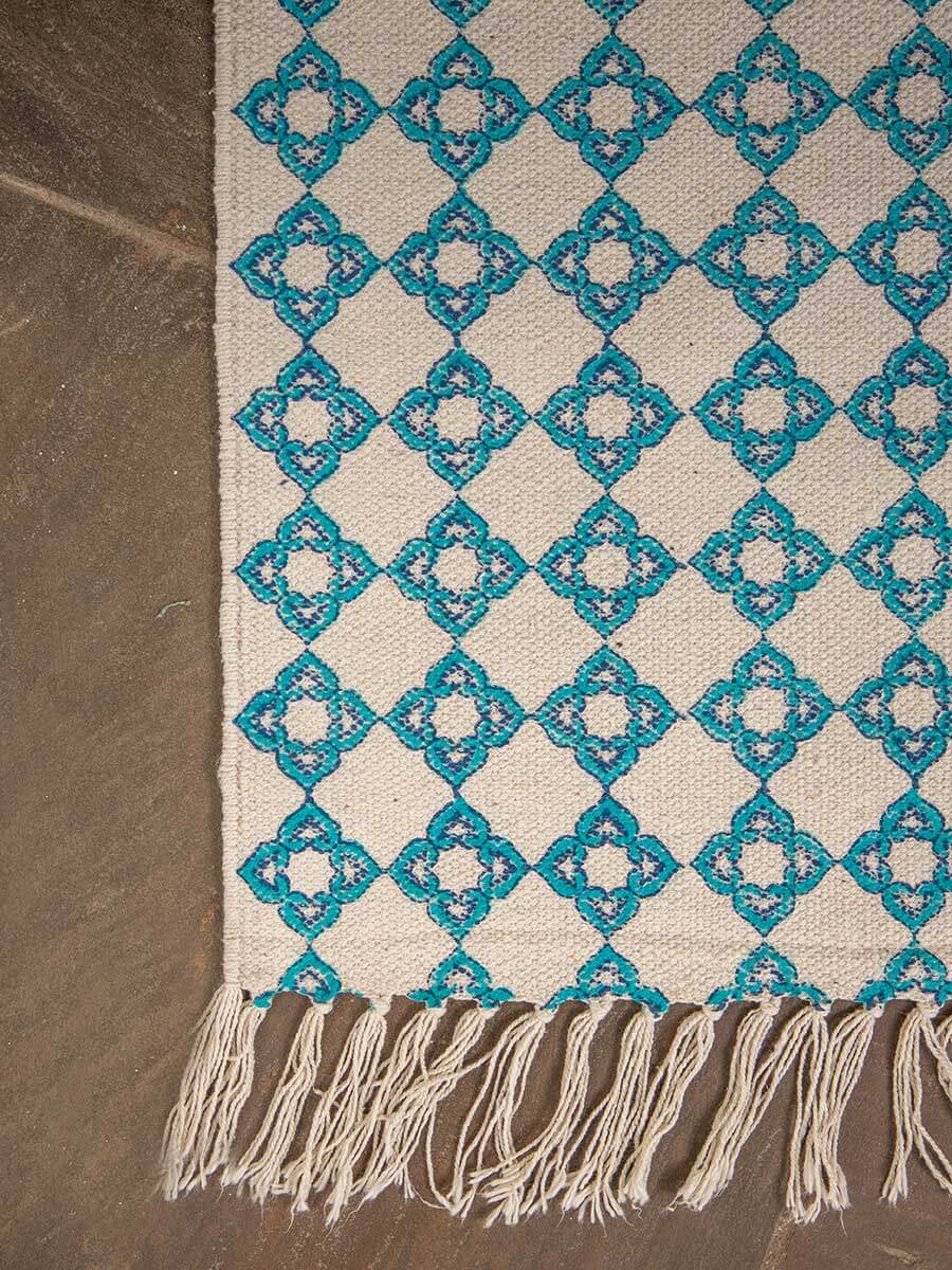 Mahtab Block Print Cotton Dhurrie Rug – Pinklay