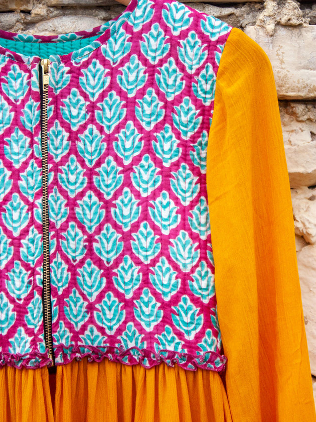 Indian Marigold Quilted Anarkali Jacket Dress - Pinklay