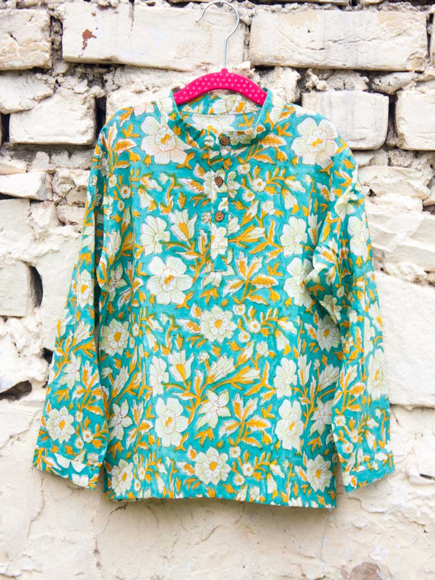 Floral Shirt Kurta with Roll Up Sleeves (Short Kurta) - Pinklay