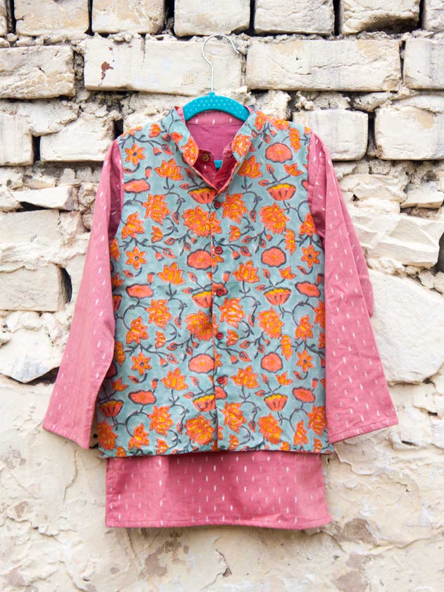 Nihaar Long Kurta Pajama Jacket Set of 3 - Pinklay