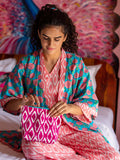 Pink Winter Block Printed Cotton Kimono/Robe - Pinklay