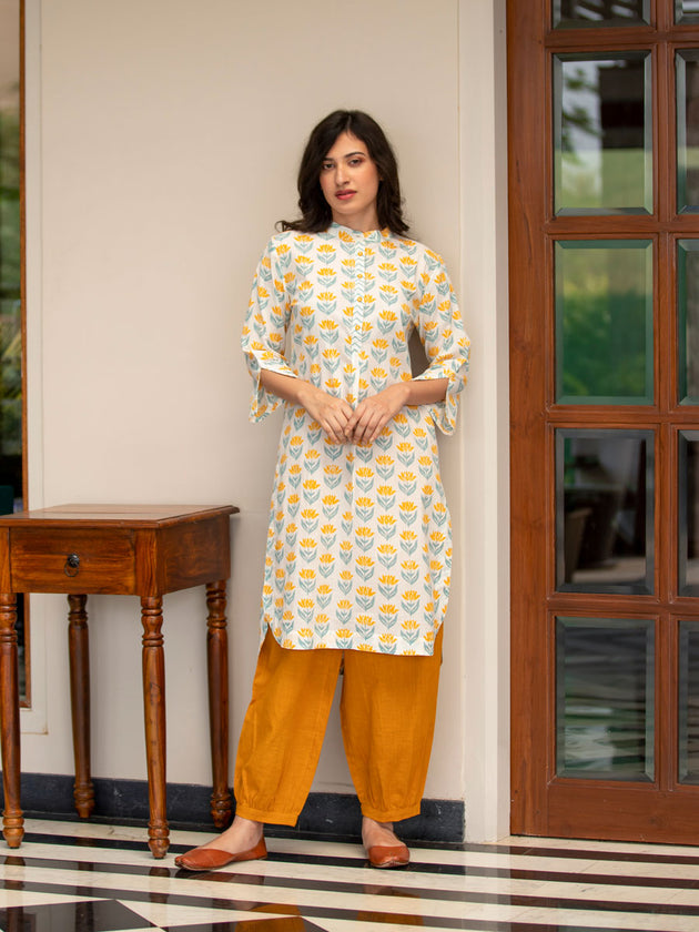 Anvi Block Printed Cotton Long Kurta