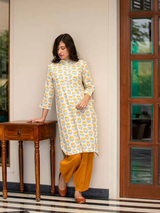 Anvi Block Printed Cotton Long Kurta