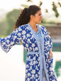 Blue Winter Block Printed Cotton Kimono/Robe - Pinklay