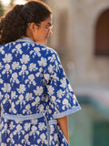 Blue Winter Block Printed Cotton Kimono/Robe - Pinklay