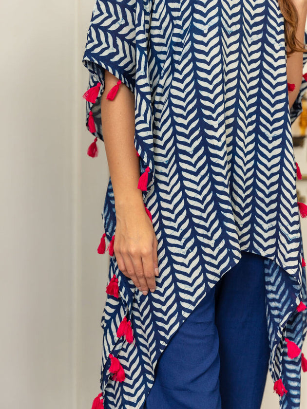 Falak Indigo Long Kaftan Top - Pinklay