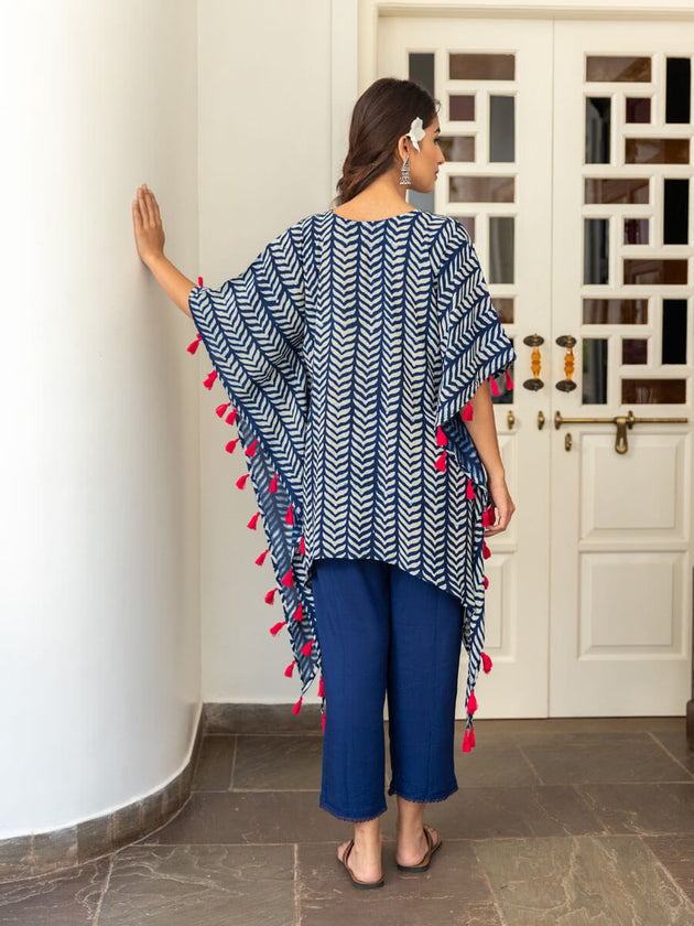 Falak Indigo Long Kaftan Top - Pinklay