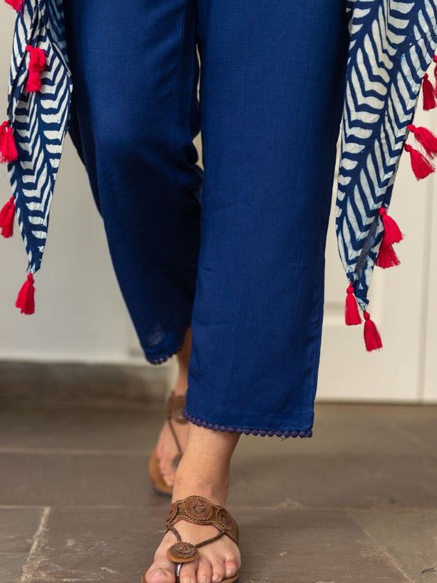 Falak Indigo Long Kaftan Top - Pinklay