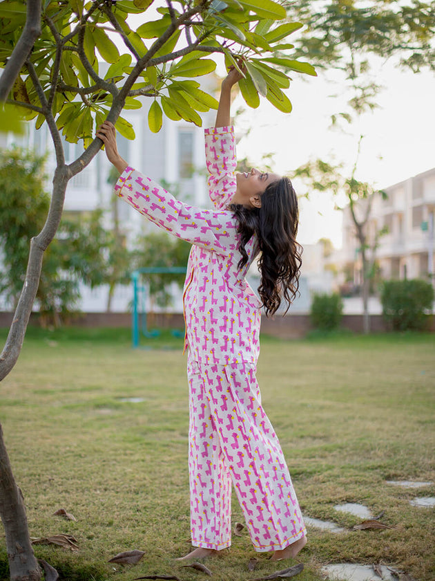 Pink Giraffe Soft Cotton Pyjama Set