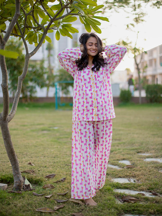Pink Giraffe Soft Cotton Pyjama Set