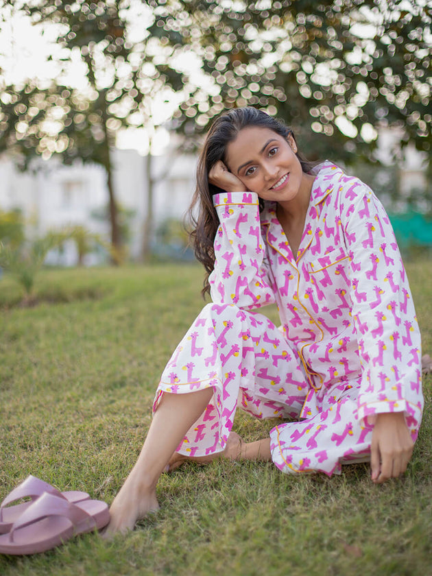 Pink Giraffe Soft Cotton Pyjama Set
