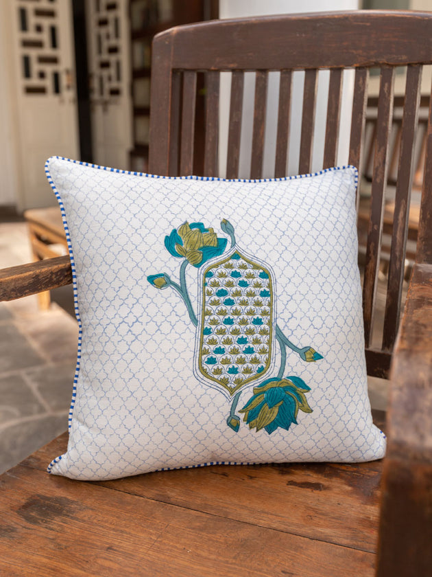 Amrita Block Printed Cotton Cushion Cover - 16 Inch