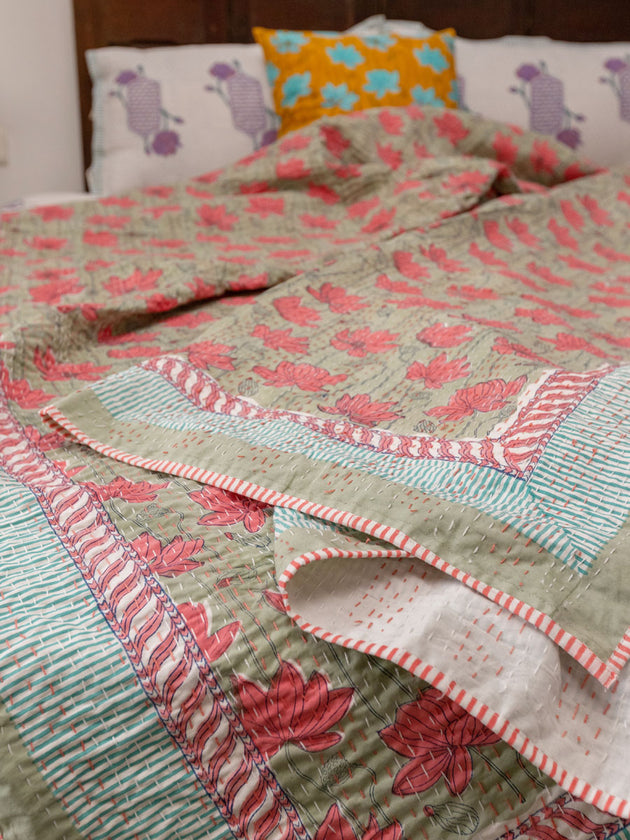 Veda Kantha Cotton Bed Cover