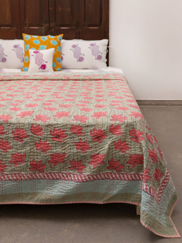 Veda Kantha Cotton Bed Cover