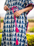 Indigo Paisley Daabu Cotton Kaftan - Pinklay