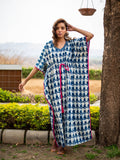 Indigo Paisley Daabu Cotton Kaftan - Pinklay