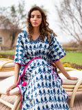 Indigo Paisley Daabu Cotton Kaftan - Pinklay