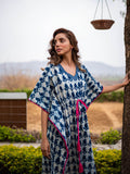 Indigo Paisley Daabu Cotton Kaftan - Pinklay