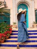 Indigo Stripes Dabu Kaftan Cotton Shirt Dress