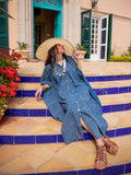 Indigo Stripes Dabu Kaftan Cotton Shirt Dress