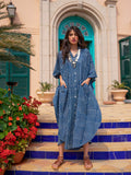 Indigo Stripes Dabu Kaftan Cotton Shirt Dress