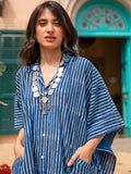 Indigo Stripes Dabu Kaftan Cotton Shirt Dress