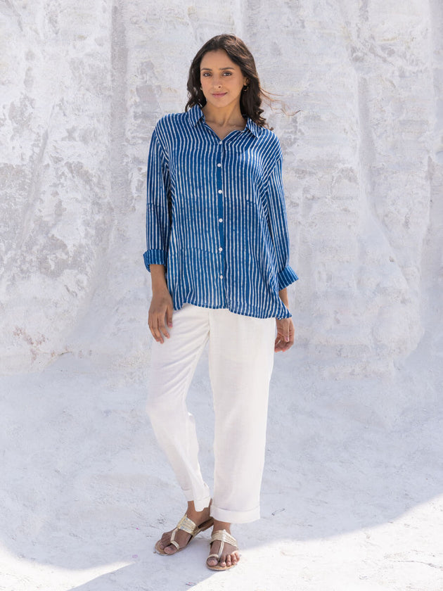 Indigo Stripes Modal Shirt - Pinklay