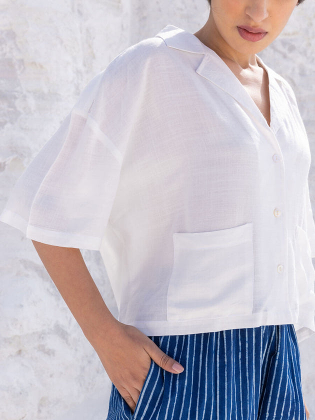 Pearl White Rayon Crop Top - Comfort Fit - Pinklay