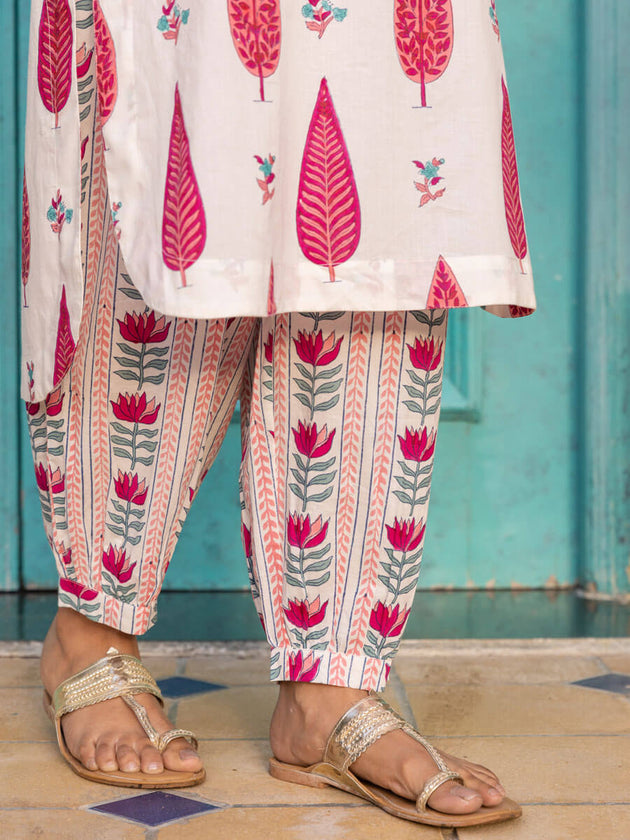 Pink Cypress Hand Block Print Cotton Kurta