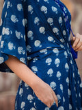 Jheel Indigo Daabu Modal Silk Kaftan Dress - Pinklay