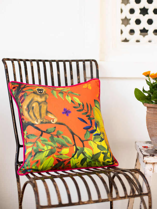 Jungle of Happiness Cotton Cushion Cover - 16 Inch - Pinklay