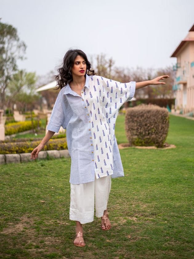 Lighthouse Asymmetrical Cotton Long Shirt - Pinklay