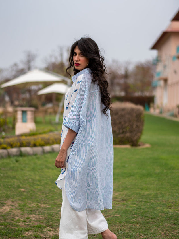 Lighthouse Asymmetrical Cotton Long Shirt - Pinklay