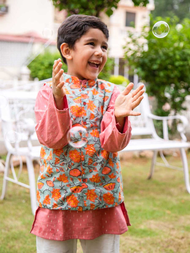 Nihaar Long Kurta Pajama Jacket Set of 3 - Pinklay