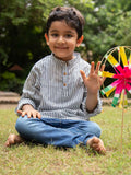 Evergreen Grey Stripes Shirt Kurta with Roll Up Sleeves (Short Kurta) - Pinklay