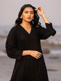 Malang Solid Black Slub Long Kurta