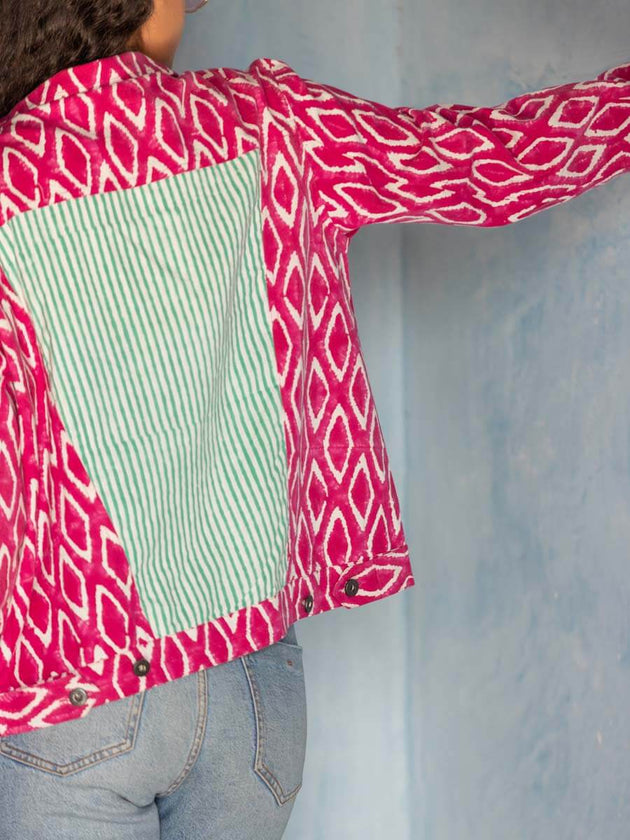 Musafir Ikat Hand block Printed Demin Jacket