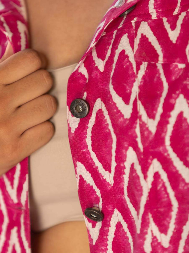 Musafir Ikat Hand block Printed Demin Jacket