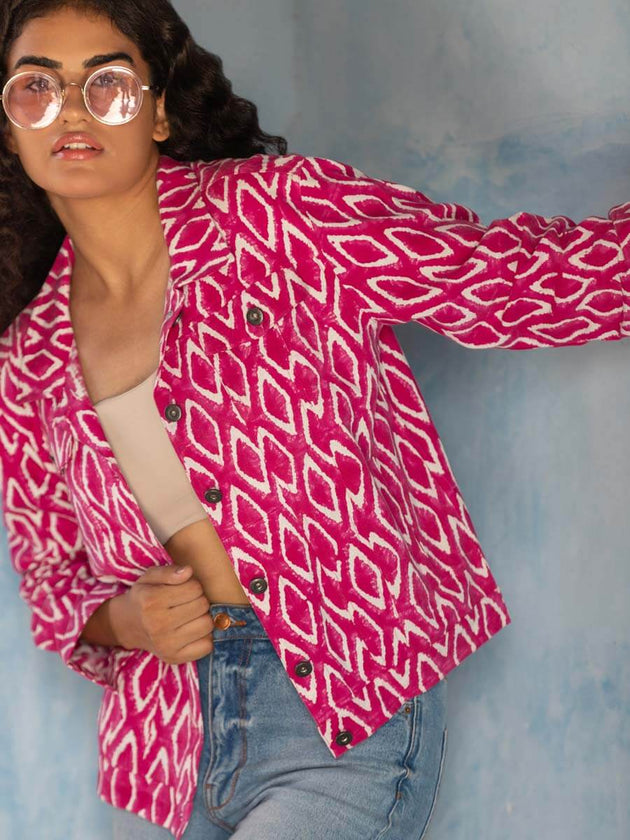Musafir Ikat Hand block Printed Demin Jacket