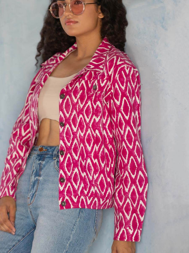 Musafir Ikat Hand block Printed Demin Jacket