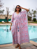 Summer Wine Hand Block Printed Cotton Kaftan - Pinklay