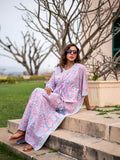 Summer Wine Hand Block Printed Cotton Kaftan - Pinklay