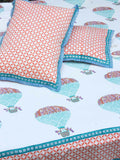 Sky Ride Block Printed Cotton Bedsheet - Pinklay