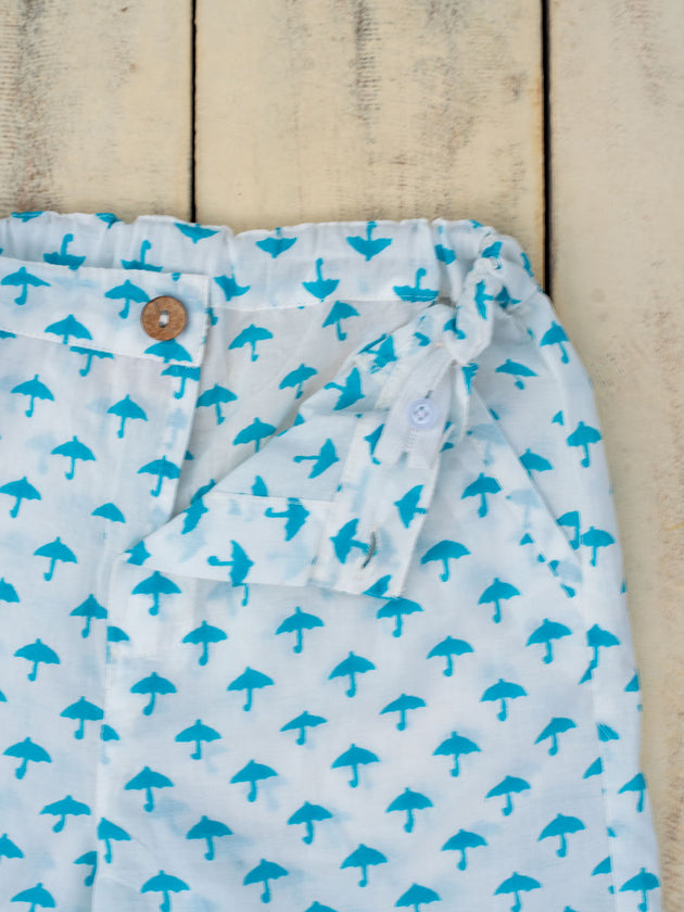 Turquoise Umbrella Organic Cotton Shorts - Pinklay